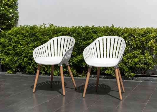 Amazonia Amazonia Set of 2 White Wood Frame Stationary Dining Chair with White Solid Seat