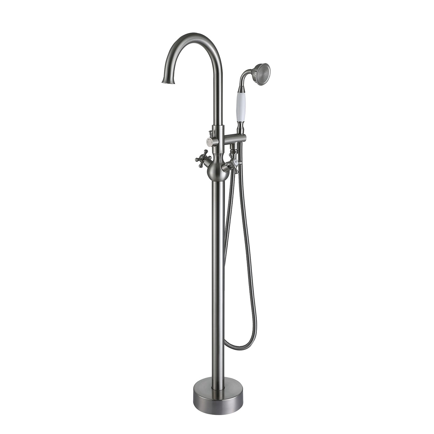 Clihome Brushed Nickel 2-handle Freestanding High-arc Bathtub Faucet with Hand Shower ( Valve Included )