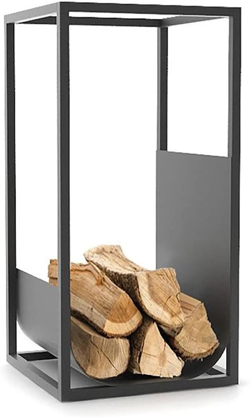 OREKPOT Outdoor Firewood Racks Metal Log Firewood Log Rack for Fireplace Screen, Home Garden Fireplace Log Rack for Wood Storage, 11.8in X 23.6in,Black