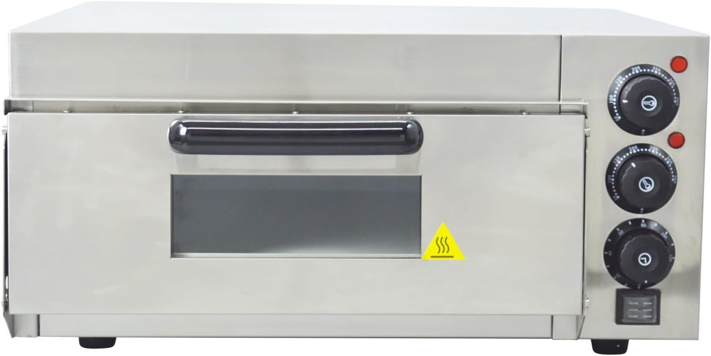 110V Commercial Pizza Oven Single-Deck Electric Countertop Pizza Baking Machine 2KW Stainless Steel Portable Oven with Time Control 0-120min for Home and Restaurant
