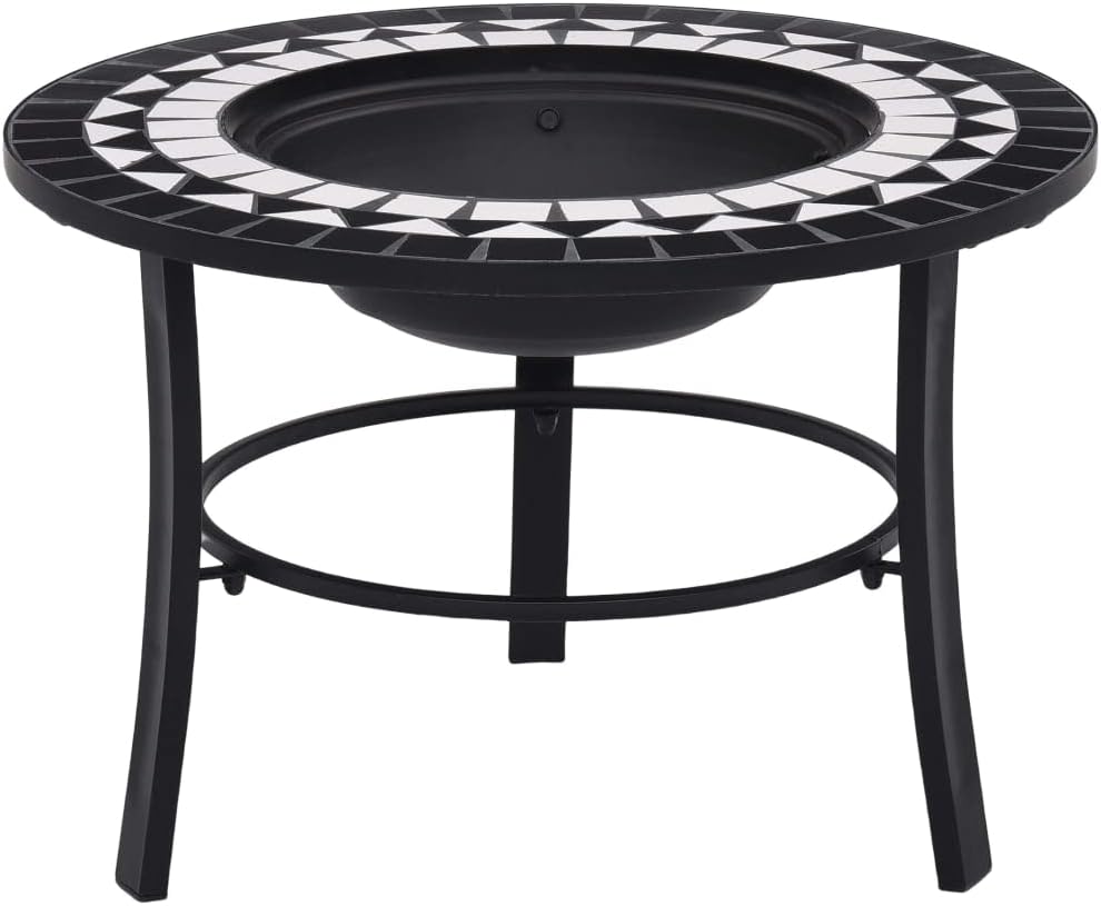SKM Mosaic Fire Pit Black and White 26.8" Ceramic,Black (Weight 32.85KG)