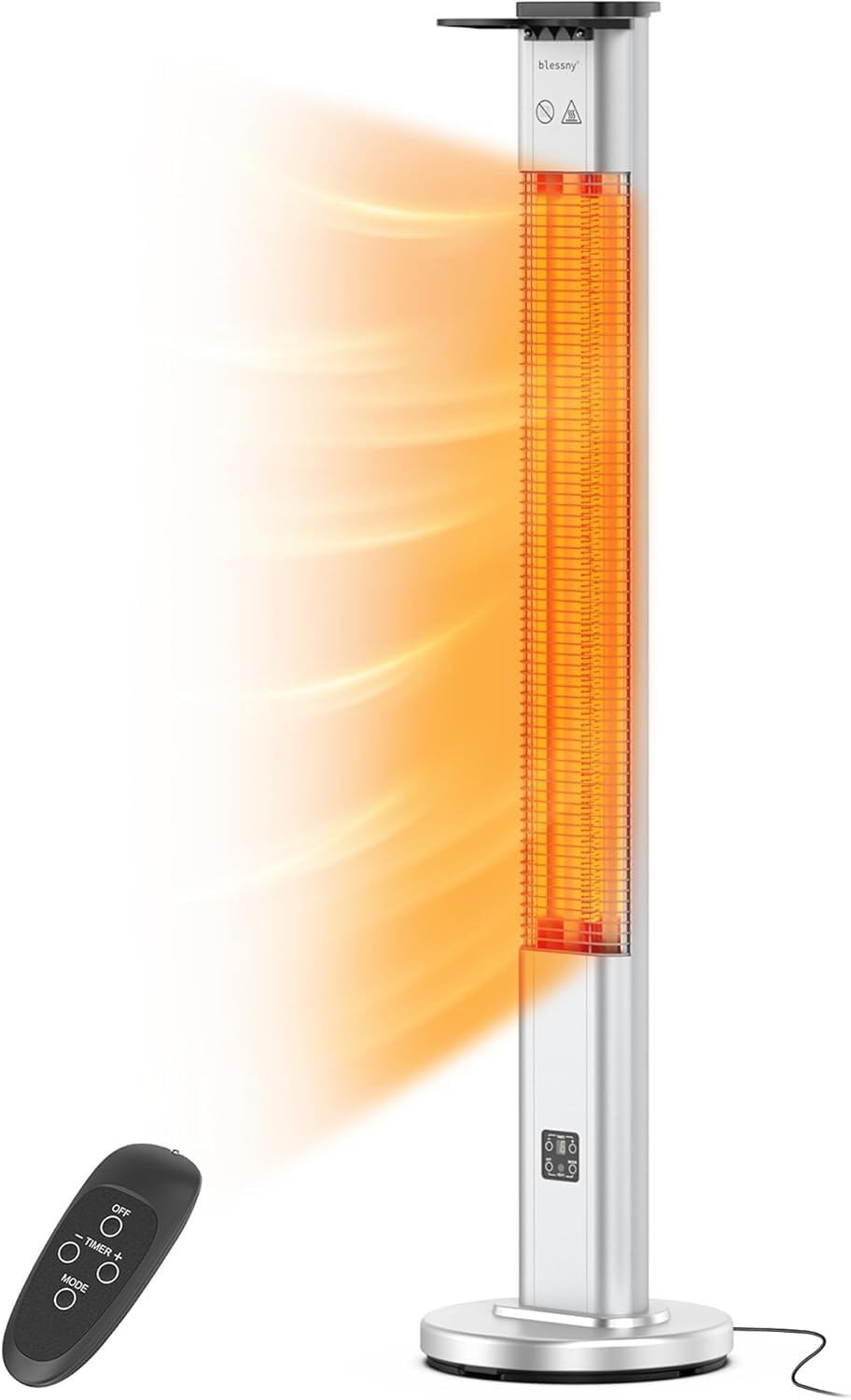 blessny Electric Heater for Patio, 48.5" Large Standing Premium Space Heater IP65 Waterproofed for Indoor or Outdoor Use,1500W with 9 Hours Timer