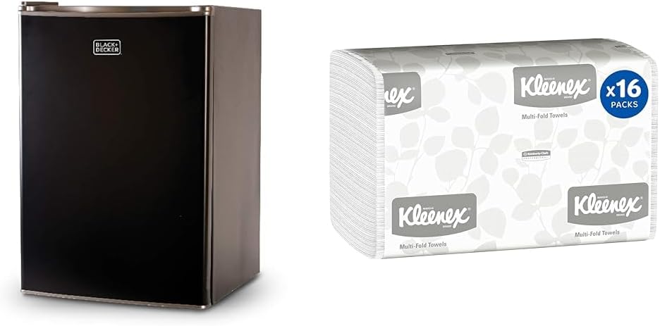 BLACK+DECKER 2.5 Cu Ft Mini Fridge Bundle with Kleenex 2,400 Sheet Multifold Paper Towels (16 Packs)