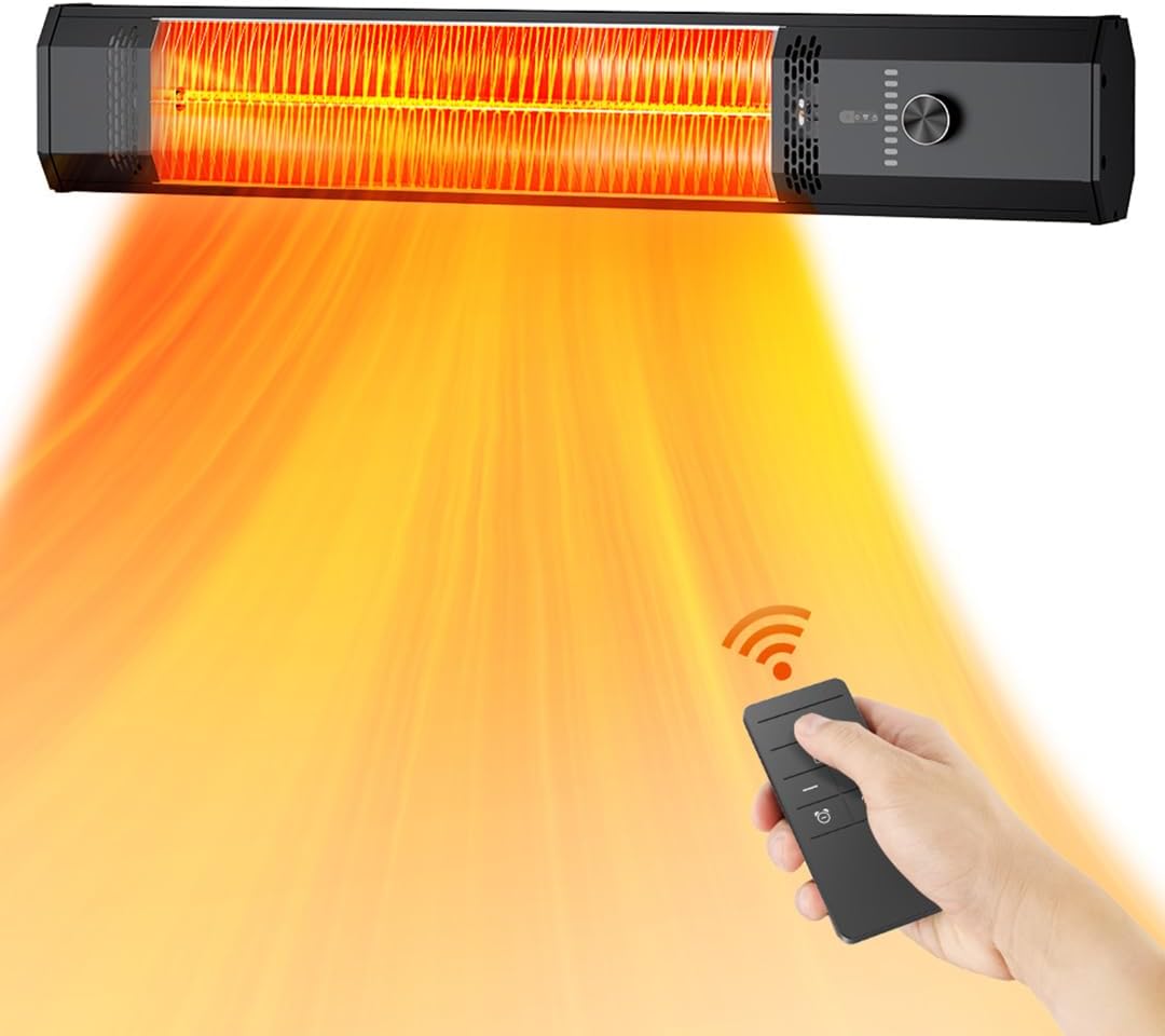 Wall Mounted Outdoor Patio Heater,Space Heater for Garage Backyard Room Indoor,1500W Fast Electric Infrared Heater with Remote Control,9H Timers,Waterproof,Child Lock,Large