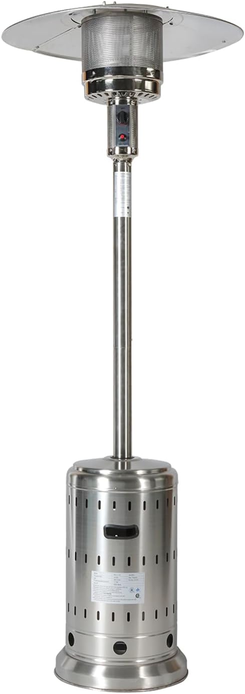 48,000 BTU Patio Heater for Outdoor Use With Double-Layer Stainless Steel Burner, Table Design and Wheels, Propane Patio Heater for Home and Commercial, Stainless Steel