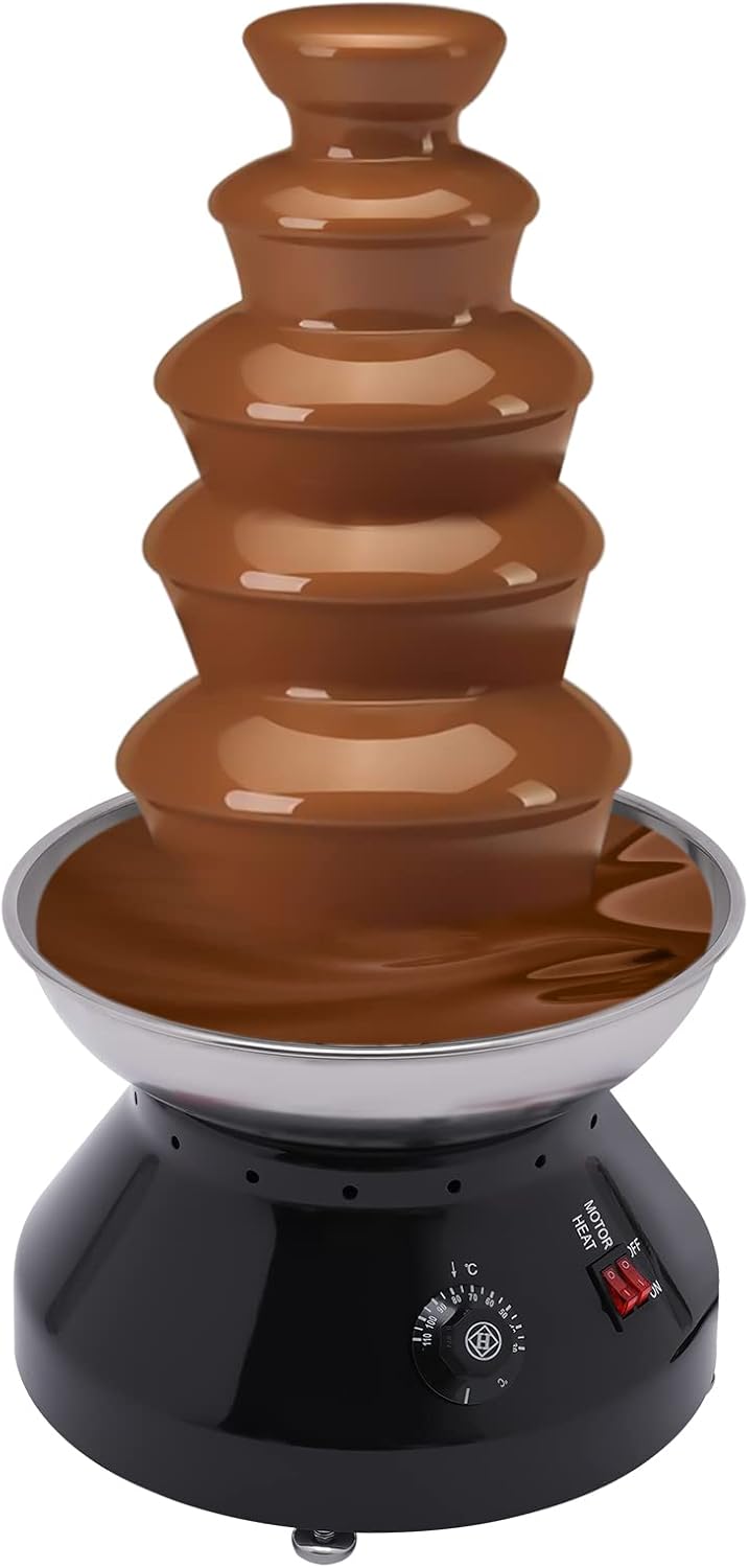 Commercial Chocolate Fountain, 5 Tier Stainless Steel 7lb Capacity Hot Chocolate Fondue Tower, Adjustable Temperature 86-230°f Chocolate Melting Machine for Parties, Weddings, Birthday