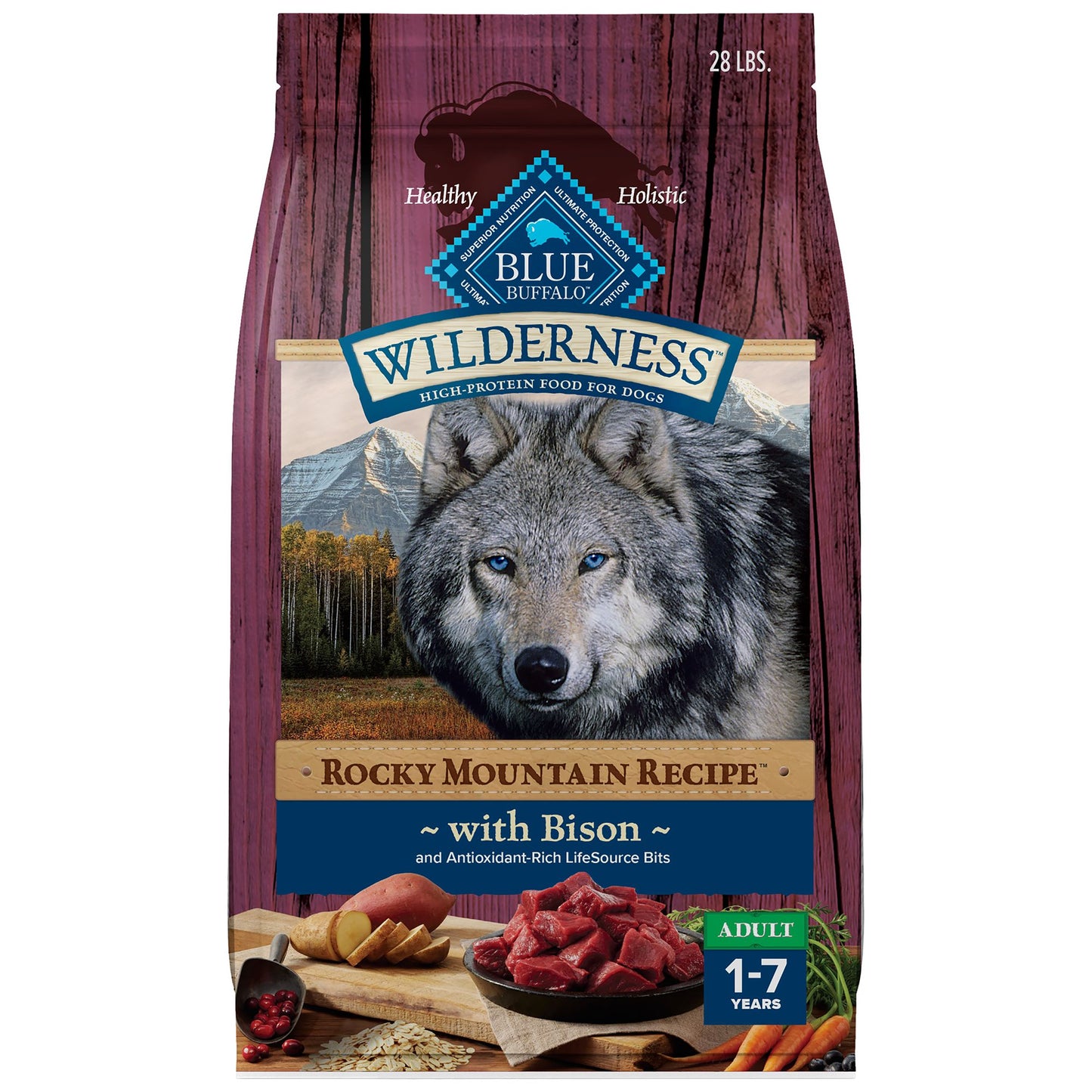Blue Buffalo Wilderness Rocky Mountain Recipe Adult Dog Dry Food - Bison, 28 lb