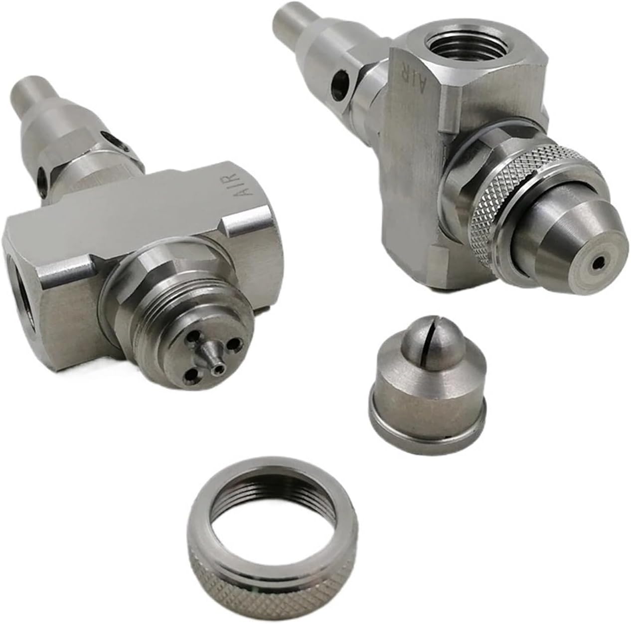 UHAUWNGF 304 Stainless Steel Two-Fluid Atomizing Nozzle - 1\/4" Siphon Pressure Fog Jet with Cleanout Needle Adjustable Mist Spray(Pressure Round Type)