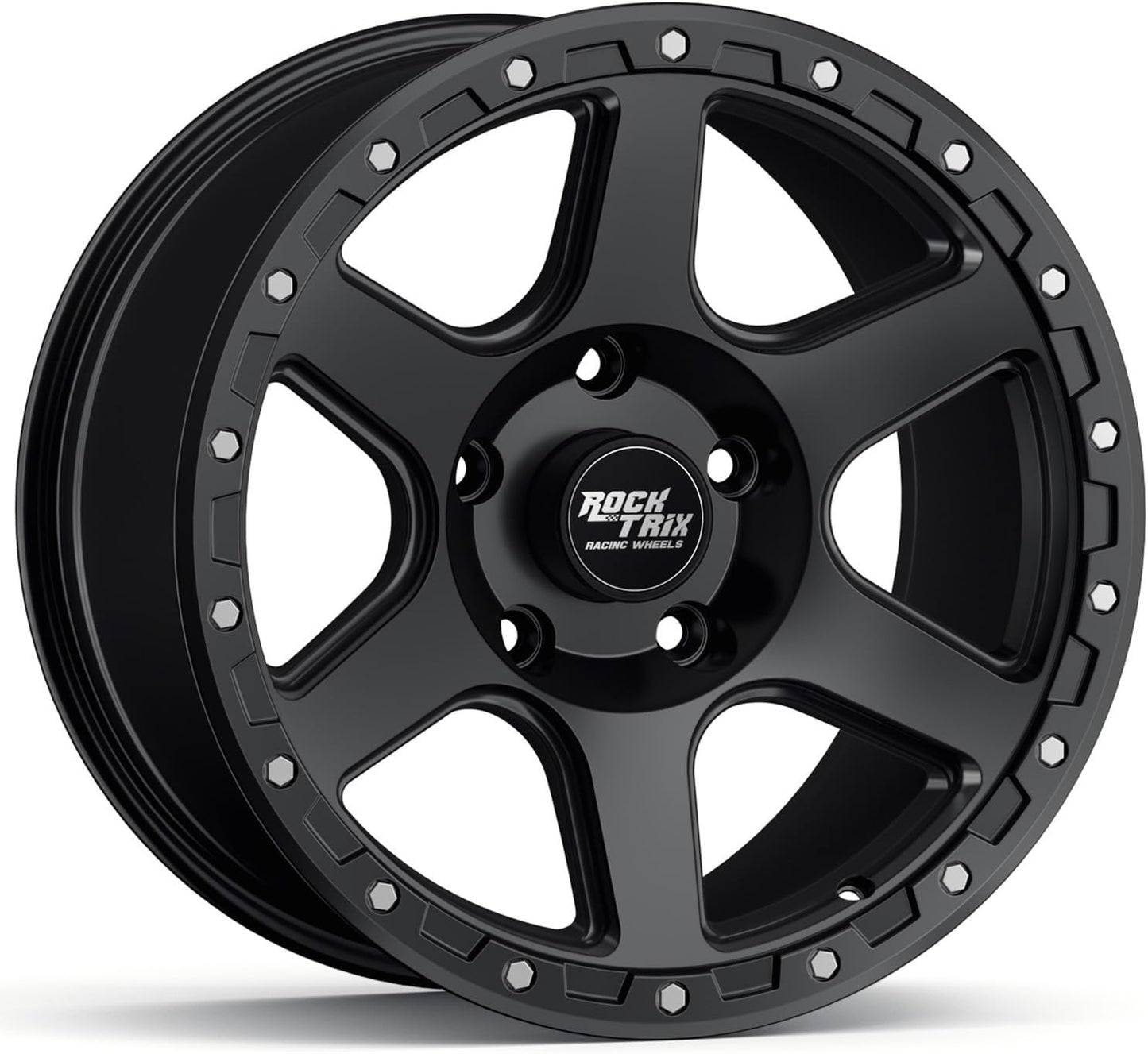 RockTrix RT112 20 inch Wheel Compatible with Jeep Wrangler JK JL 20x9 5x5 Wheels (-12mm Offset, 4.5in Backspace) 5x5 PCD, 71.5mm Bore, Black Wheels, Also fits Gladiator JT Rims