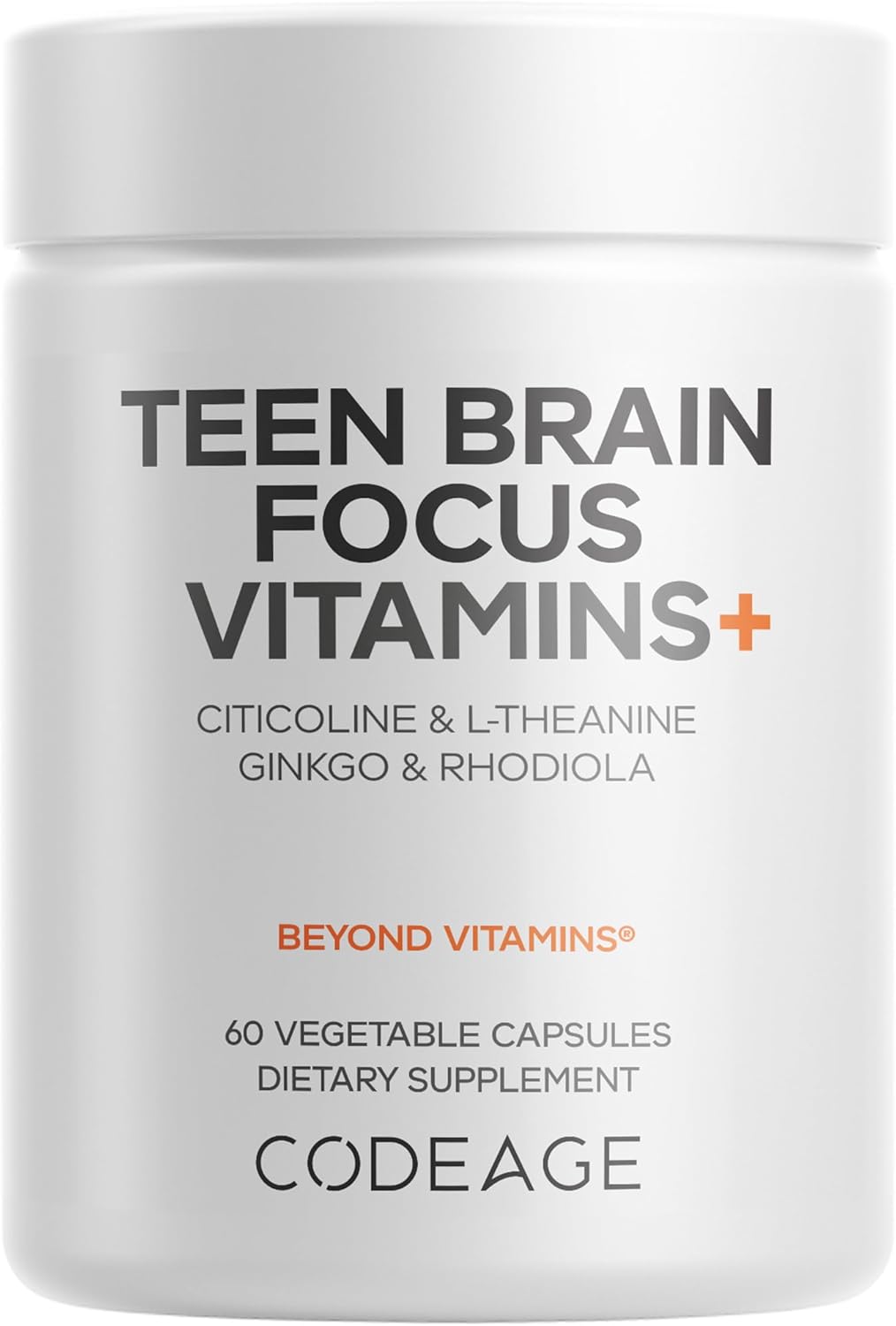 Codeage Teen Brain Focus Vitamins+ Citicoline Cognizin, L-Theanine, Ginkgo, Rhodiola, Lavender, Magnesium, Vitamin B6, B12, Folate - 2-Month Supply - 12-18 Years - Liposomal Supplement - 60 Capsules