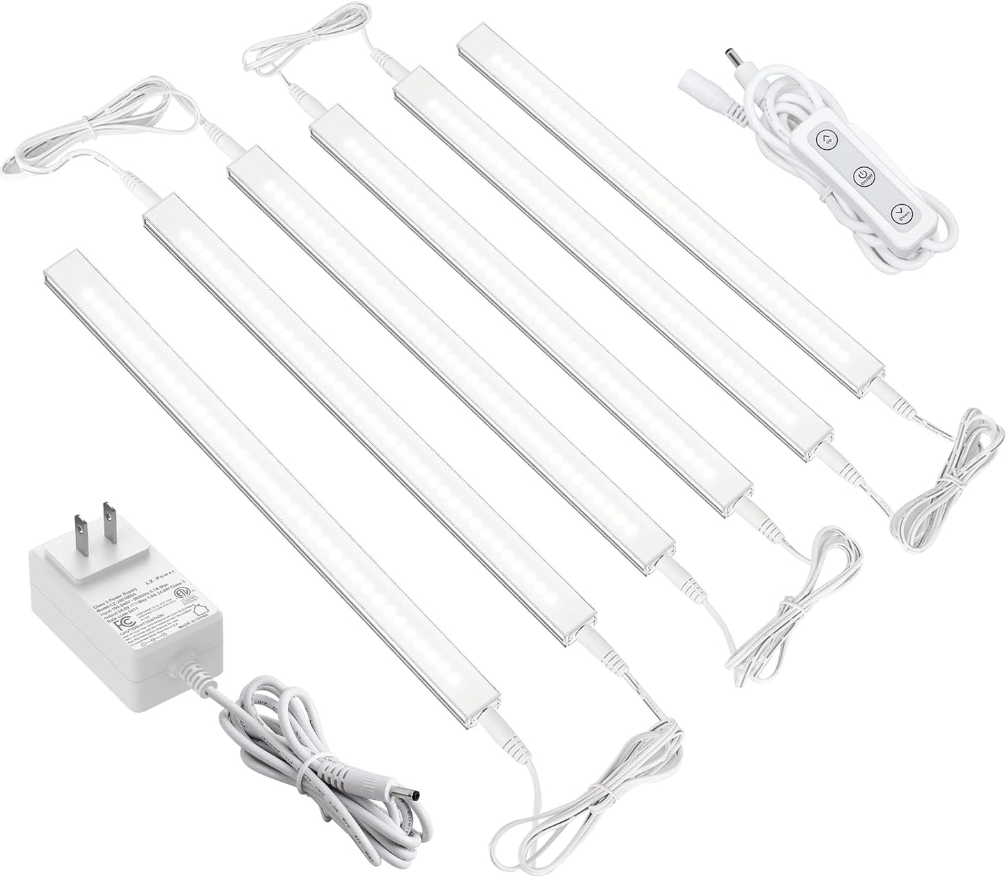 ASOKO Dimmable Under Cabinet Lighting for Kitchen - 6 Pcs 12 inches Linkable Counter Light Bars, Led Closet Light Daylight White 4500K,DC24V 1360Lumens,20W Led Shelf Lighting (ETL Plug)