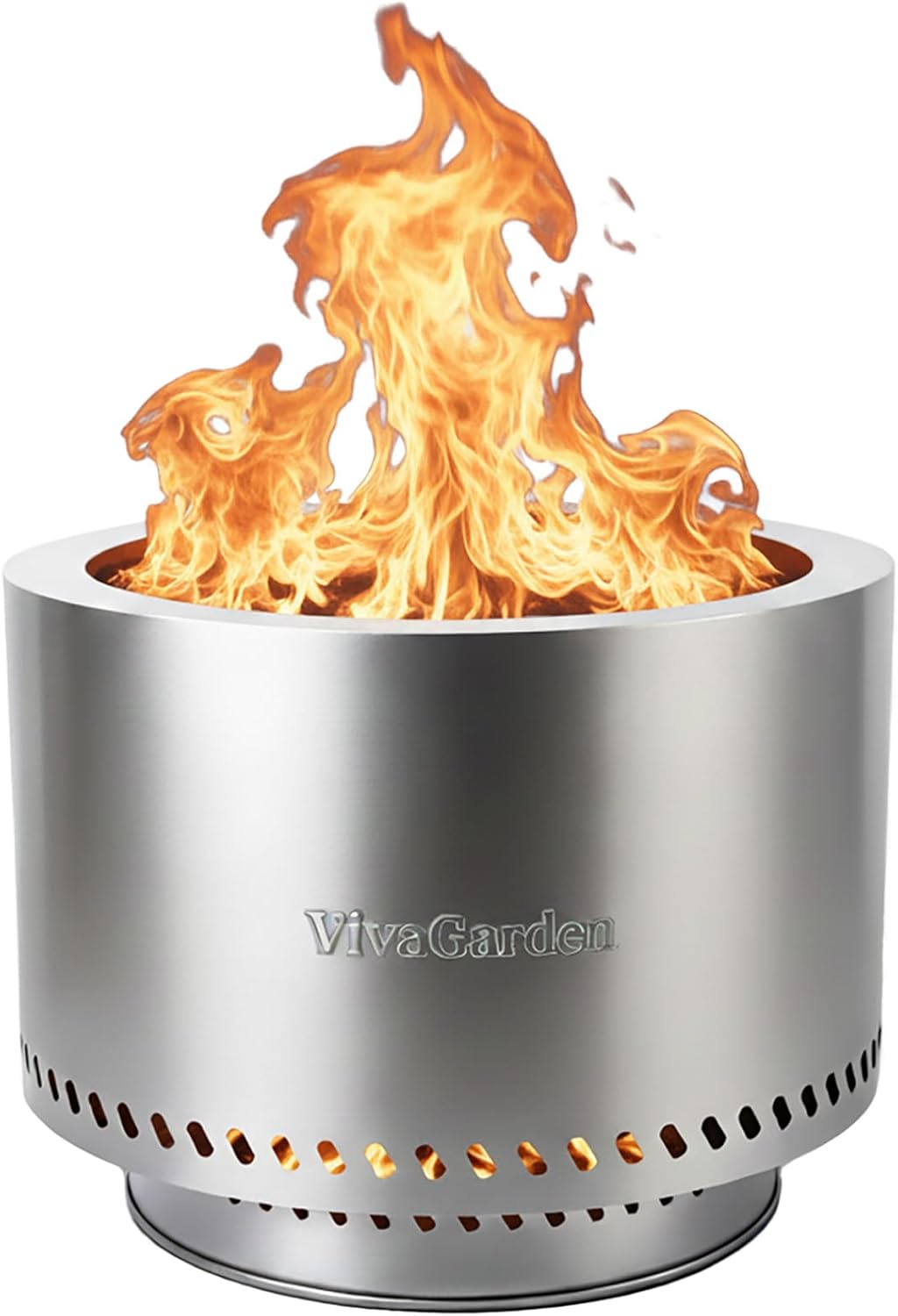 19.5 Inch Smokeless Fire Pit, VivaGarden Outdoor Wood Burning Fire Pit with Carry Bag, Stainless Steel Firepit for Camping, Backyard, Patio, Bonfire & Garden Gatherings (Silver)
