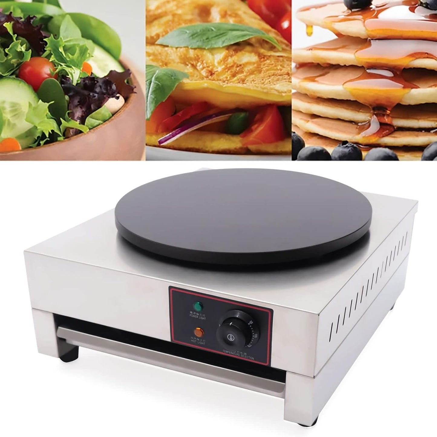 1.7kw Crepe Maker 15.75" Pancake Griddle, Non-Stick Electric Crepe Pan Tortilla Maker Dual Use for Blintzes, Eggs, Pancakes and More, Gift for Breakfast, Portable, Easy Clean