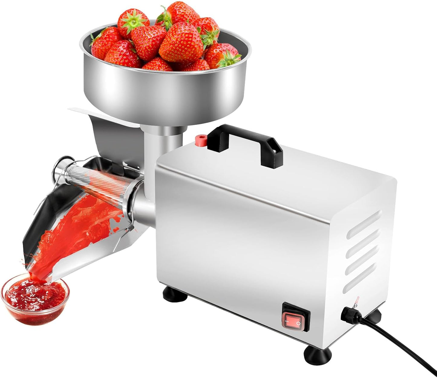 110V 450W Electric Tomato Sauce Maker, Stainless Steel Commercial Tomato Strainer Milling Machine, Freestanding Fruit Sauce Squeezer and Press Machine for Blueberry, Apple, Strawberry, 50kg/h