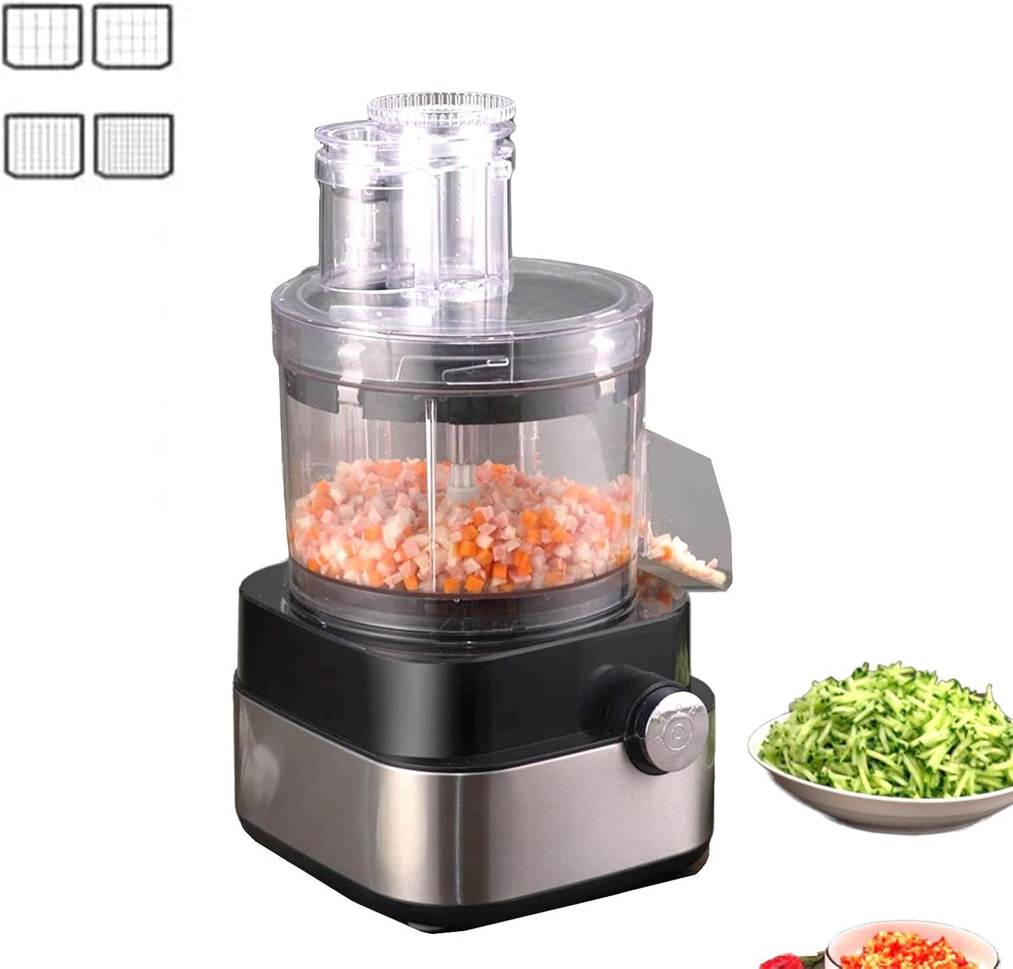 Commercial Vegetable Chopper, Electric Potato Dicer Processor, 5 in 1 Electric Veggie Shredder, Multifunctional Meat Blender Grinder Combo, 4 Blades with 5L Bowl for Mincing, Dicing, Shredding, 600W