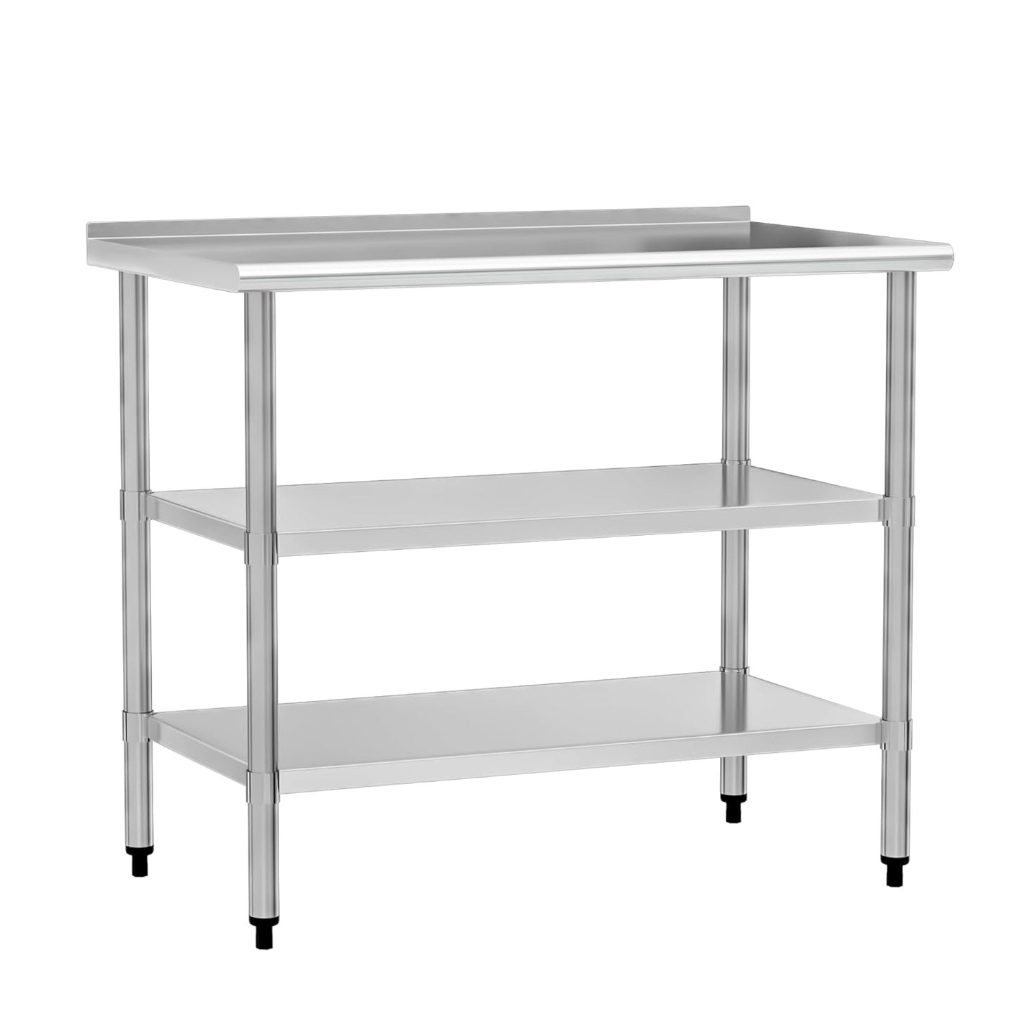 Chingoo Stainless Steel Work Table 24x48 Inch with 2 Adjustable Undershelves & Backsplash, Heavy-Duty Prep Table for Commercial Kitchen, Restaurant, Garage, Outdoor