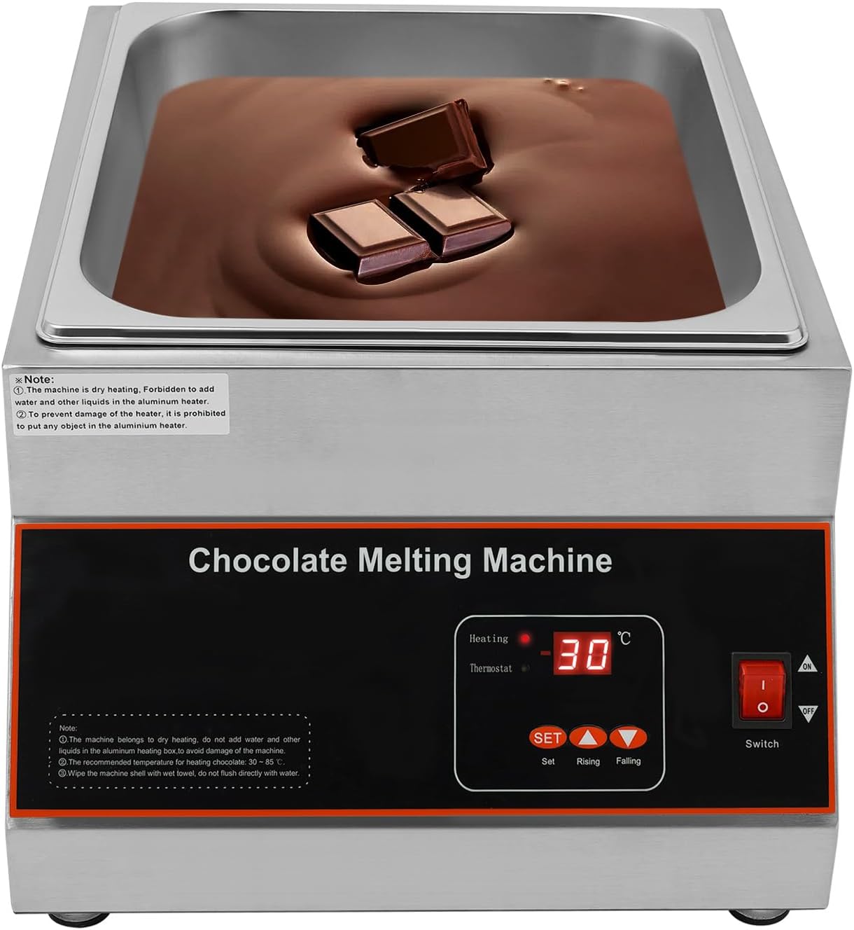 Chocolate Melting Machine, Professional 500W Stainless Steel Electric Commercial Food Warmer, 32-203℉ Chocolate Melter,for Chocolate Milk Coffee Cheese Soup