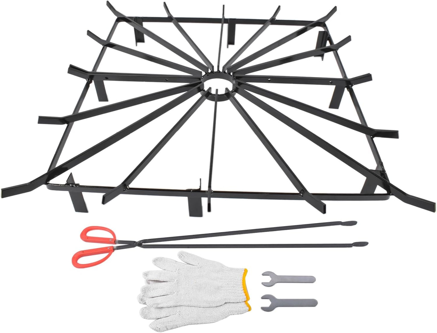Heavy Duty Square Wheel Fire Pit Grate, 32''x32'' Sizes, Includes Fireplace Gloves & Poker