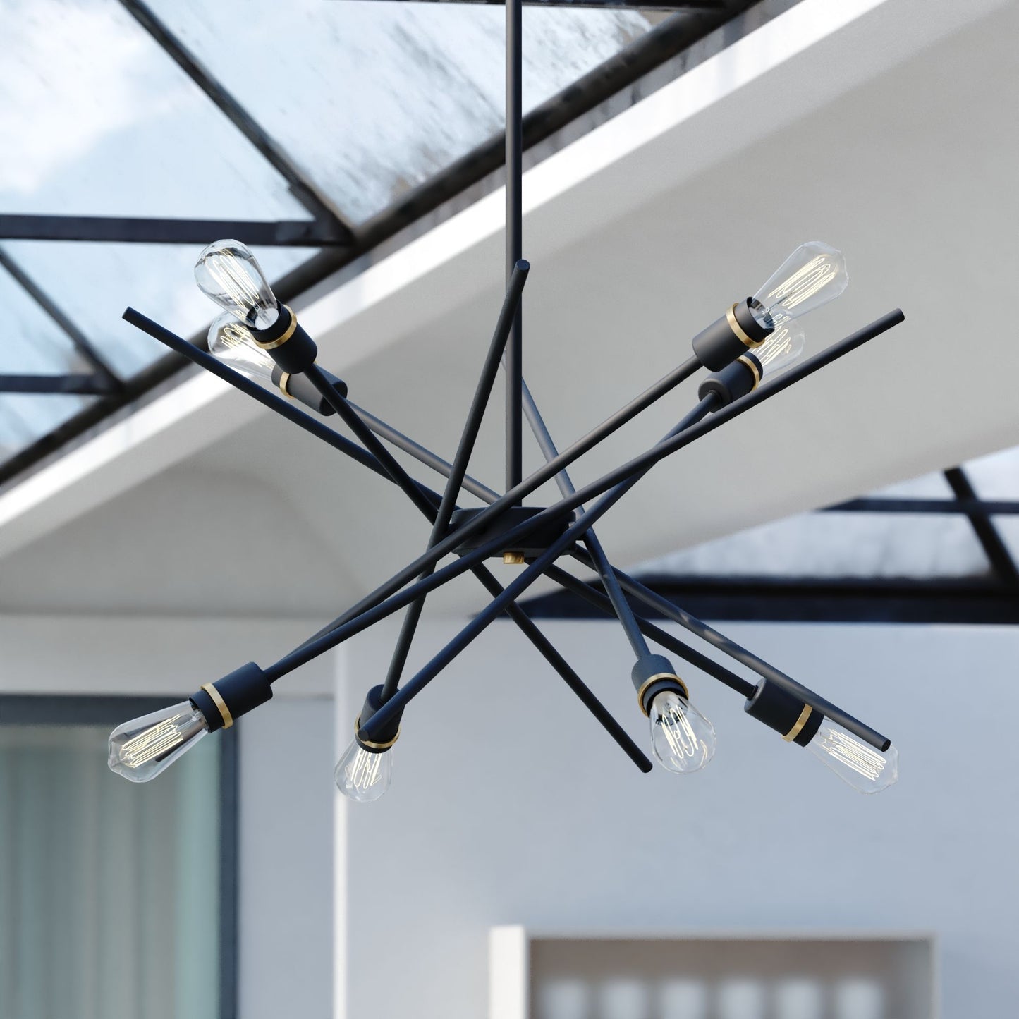 Cascadia Halsted 8 -Light Black and Satin Brass Mid-century Sputnik Large Hanging Pendant light
