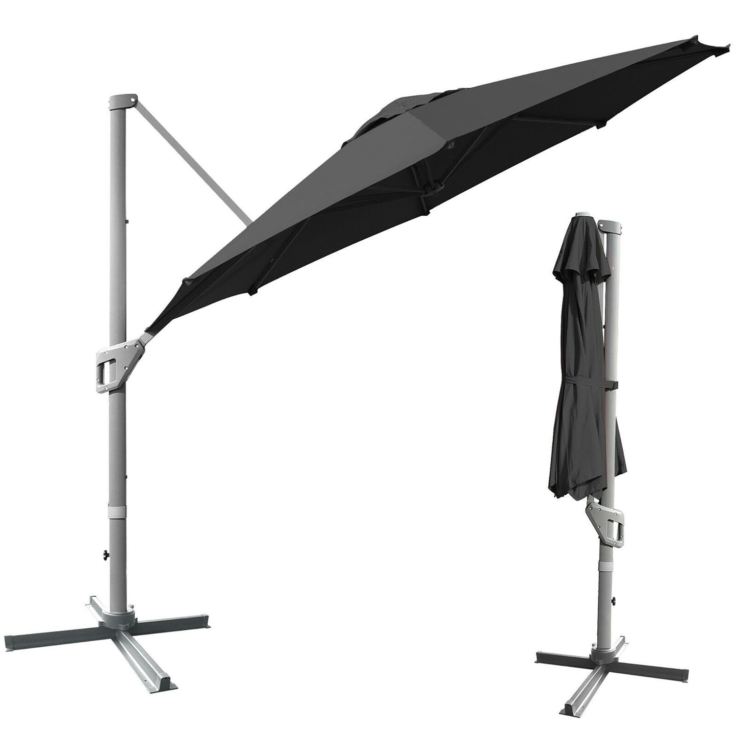 CASAINC 11-ft Aluminum Black Slide-tilt Cantilever Patio Umbrella