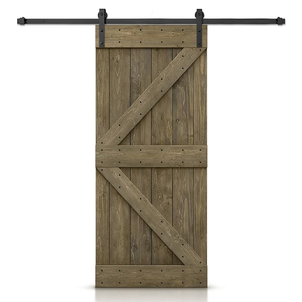 CALHOME 40-in x 84-in Aged Barrel Knotty pine Wood Solid core Single Barn Door (Hardware Included)