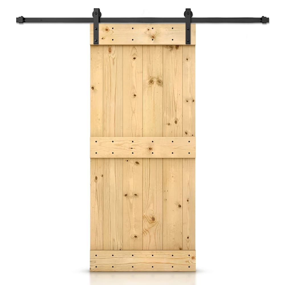 CALHOME 32-in x 84-in Unfinished Knotty pine Wood Solid core Single Barn Door (Hardware Included)