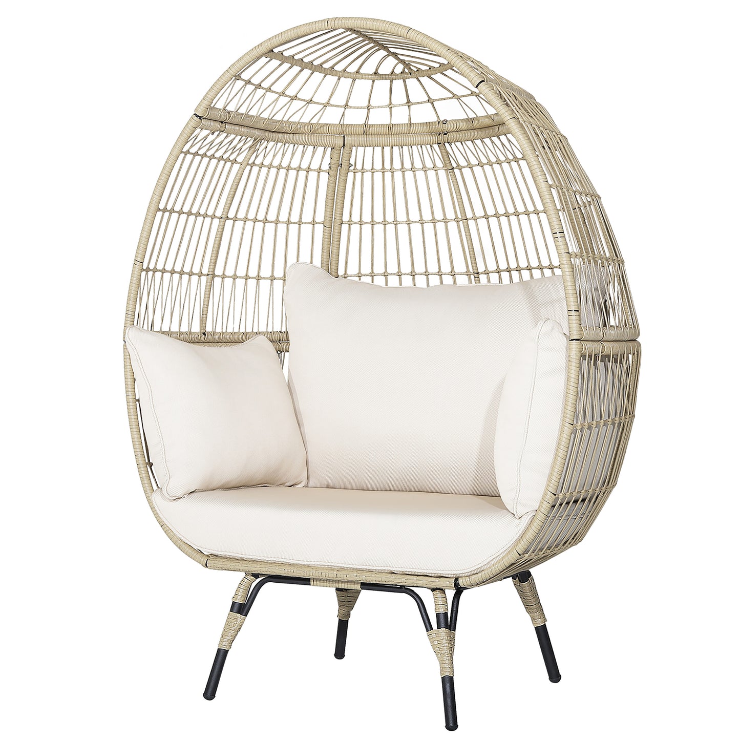 Costway Rattan Off white Metal Frame Swivel Egg Chair with Off-white Sling Seat