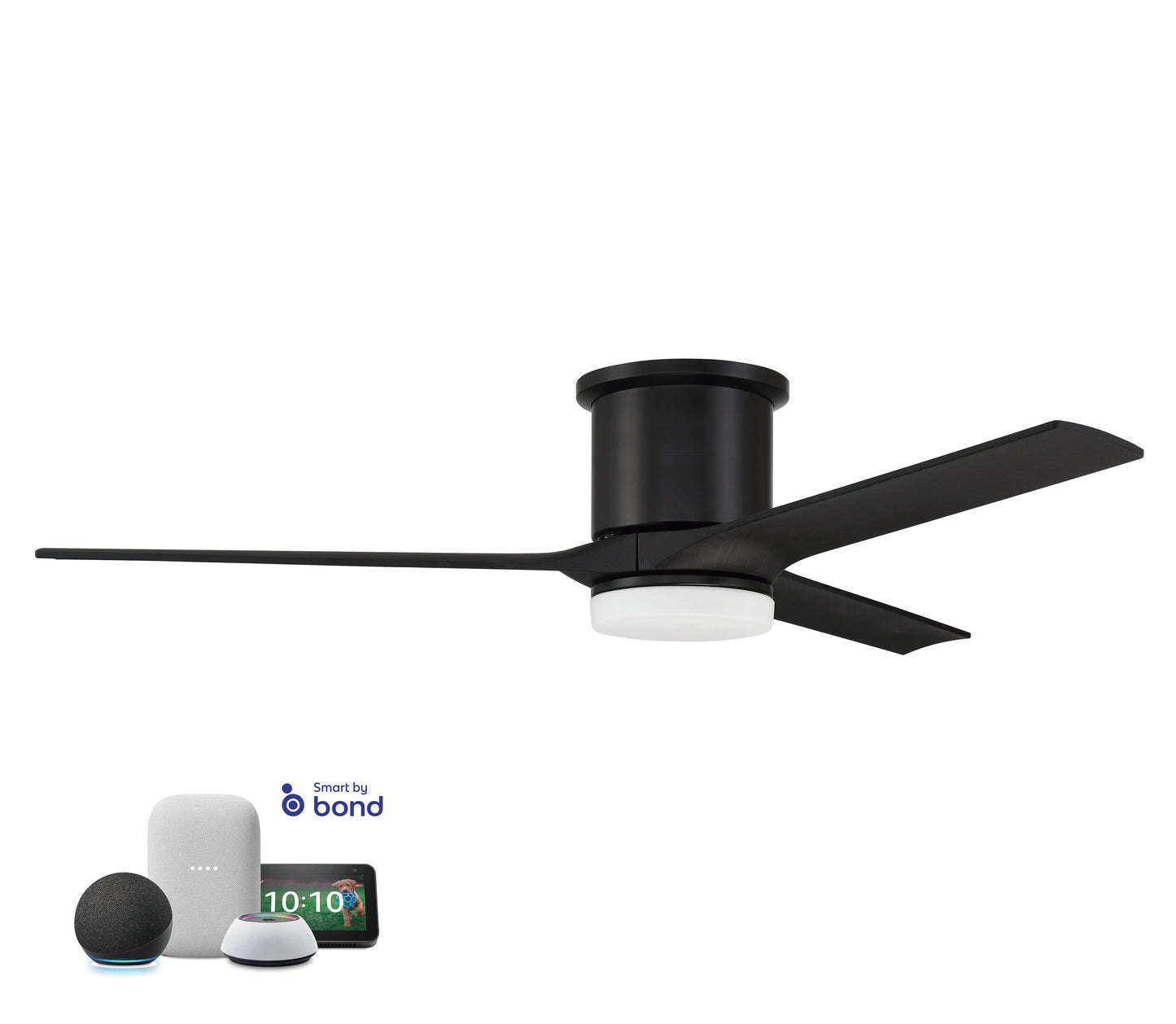 Craftmade Burke 60-in Flat Black with Black Walnut Blades Integrated LED Indoor/Outdoor Flush Mount Smart Propeller Ceiling Fan with Light and Remote (3-Blade) BRK60FB3
