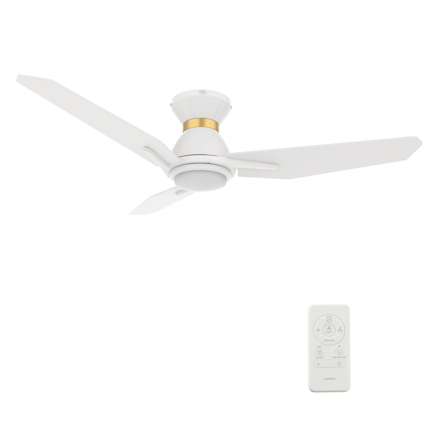 CARRO USA Tilbury 48-in White Indoor/Outdoor Flush Mount Smart Ceiling Fan with Light and Remote (3-Blade) LS483J3-L11-W1-1-FMA