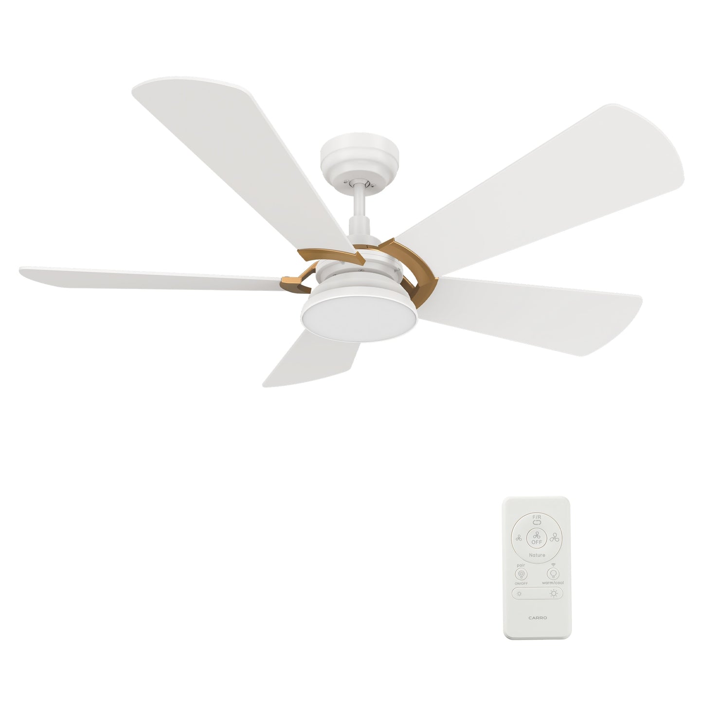 CARRO USA Bradford 52-in White Indoor/Outdoor Smart Ceiling Fan with Light and Remote (5-Blade) LS525B6-L12-W1-1G