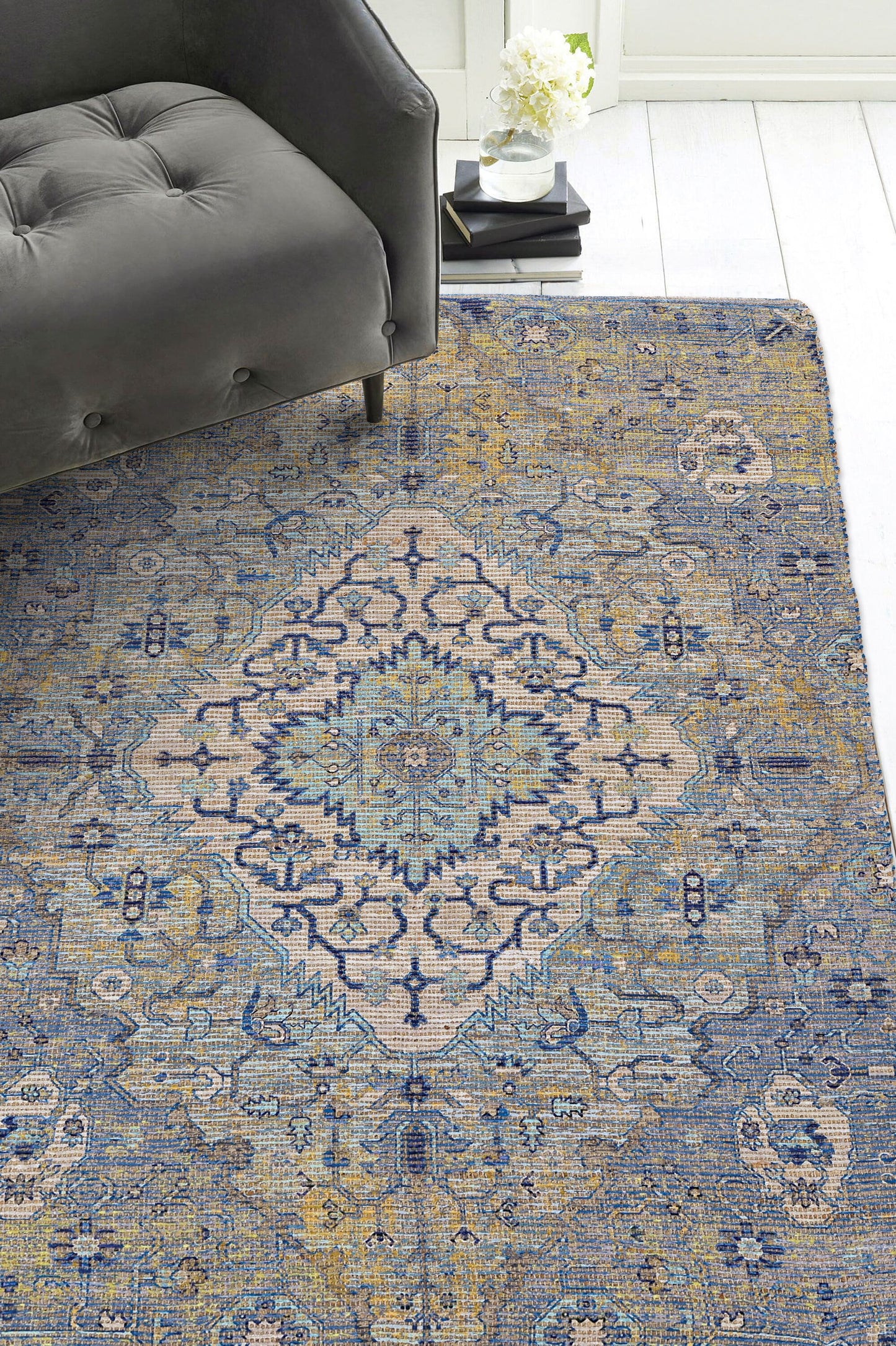 Everyday Woven 9 x 12 (ft) Jute Blue Rectangular Indoor Distressed/Overdyed Moroccan Area rug 47