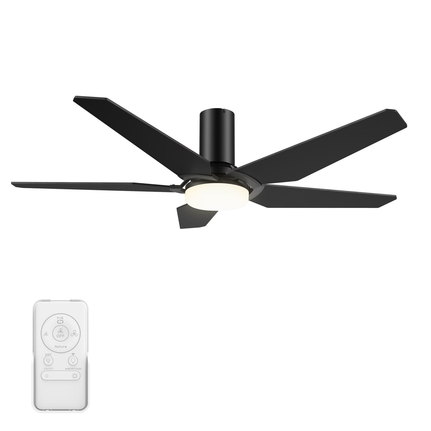 CARRO USA Voyager 52-in Black Indoor/Outdoor Flush Mount Smart Ceiling Fan with Light and Remote (5-Blade) LS525B-L22-B2-1-FM