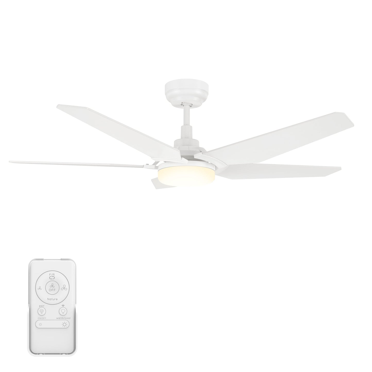 CARRO USA Voyager 52-in White Indoor/Outdoor Smart Ceiling Fan with Light and Remote (5-Blade) LS525B-L22-W1-1