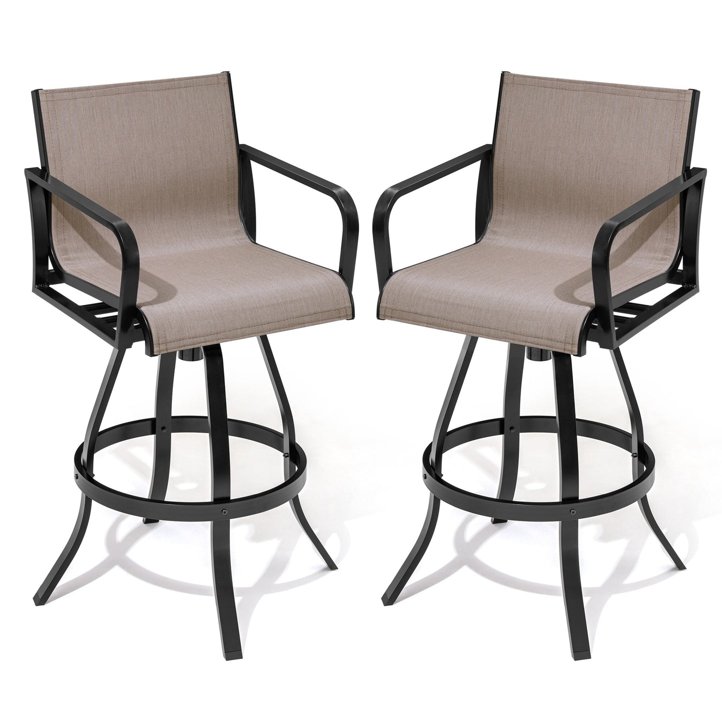 Crestlive Products Patio Sunbrella Seat bar stools Outdoor bar height stools Set of 2 Brown Metal Frame Stationary Bar Stool Chair with Tan Mesh Seat