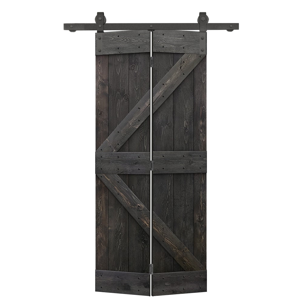 CALHOME 32-in x 84-in Charcoal Black K-frame Pine Wood Solid core Single bifold Barn Door (Hardware Included)