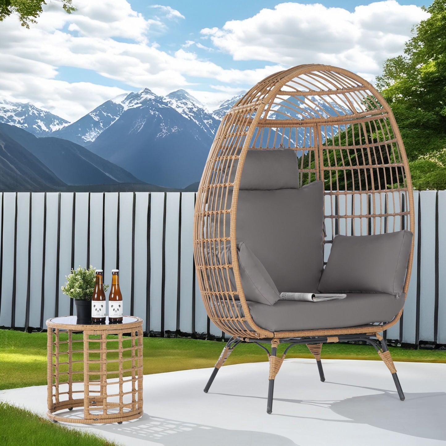 SANSTAR Patio Chairs 2 -Piece Wicker Patio Conversation Set with Gray 220gsm Polyester Cushions