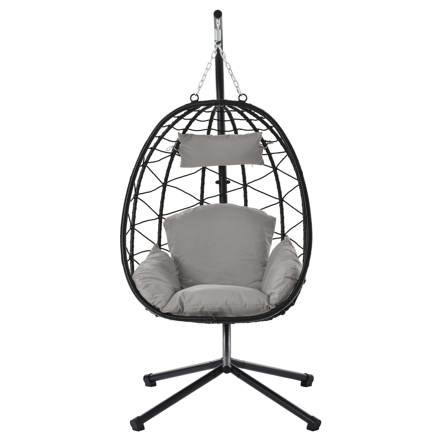CESICIA Patio Chairs Light Gray Steel Frame Hanging Egg Chair with Gray Cushioned Seat
