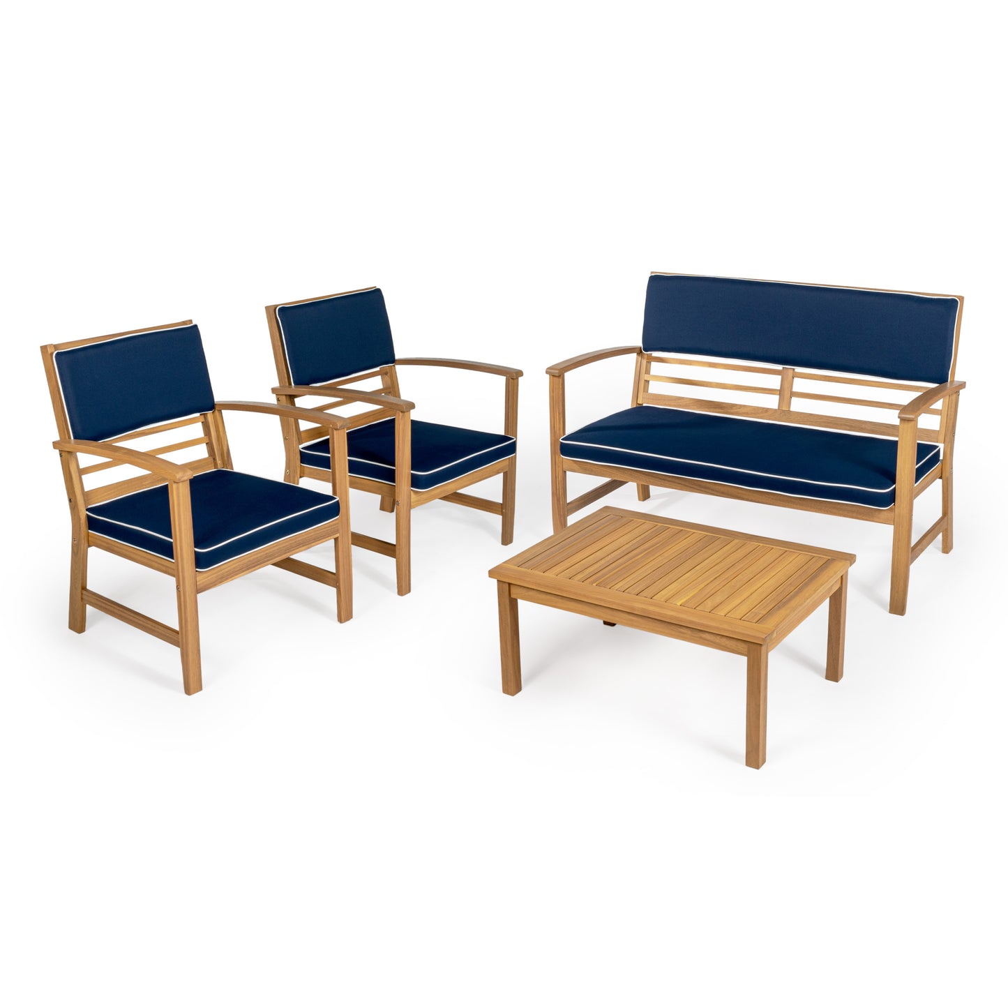 JONATHAN Y Barclay Modern Coastal 4 -Piece Patio Conversation Set with Blue Cushions