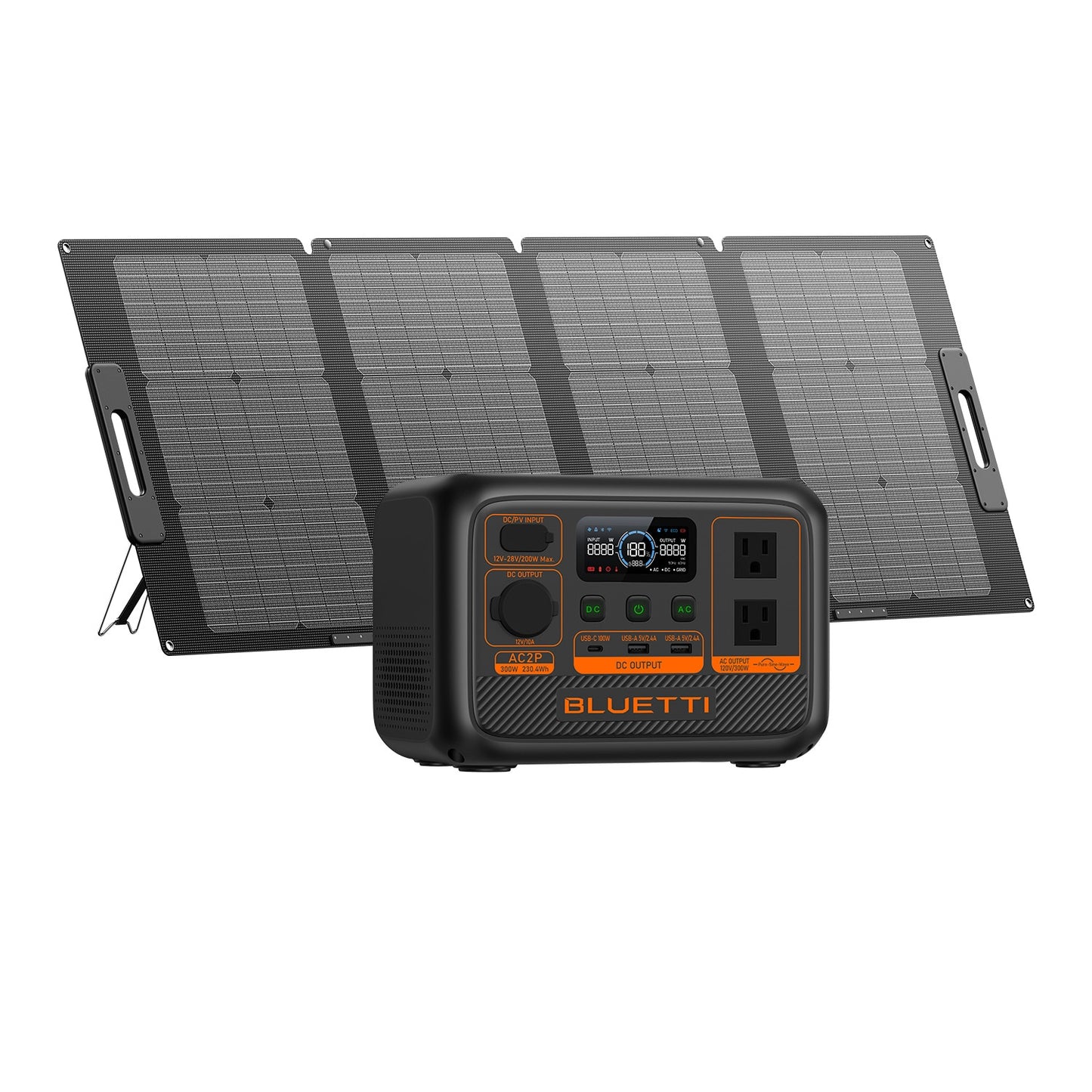 BLUETTI Premium Series 230.4Wh 300-Watt Portable Power Station (1 Solar Panel Included) AC2P+PV120-LWSUS