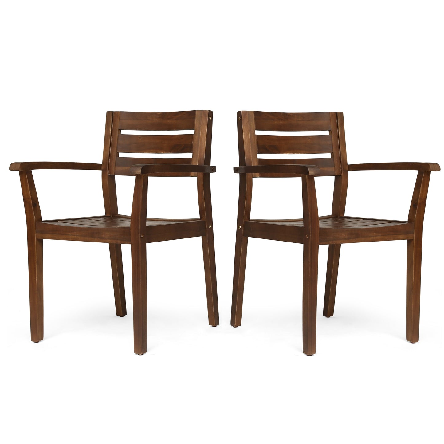 AHIOU HOME Evelyn Set of 2 Stackable Brown Wood Frame Stationary Dining Chair with Slat Seat