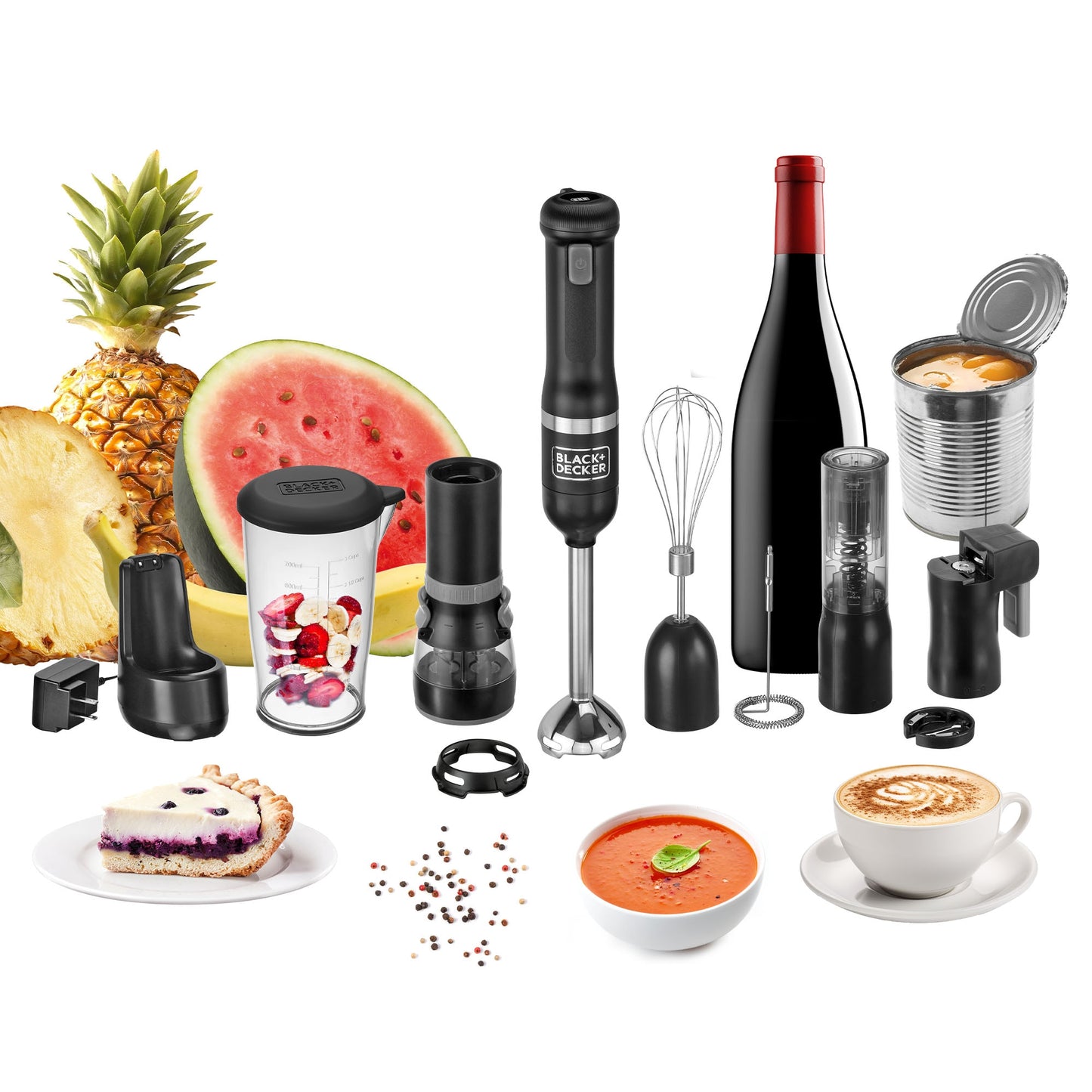 BLACK+DECKER 6-In-1 5-Speed 220-Watt Immersion Blender with Accessory Jar (Black) BCKM1016KS10