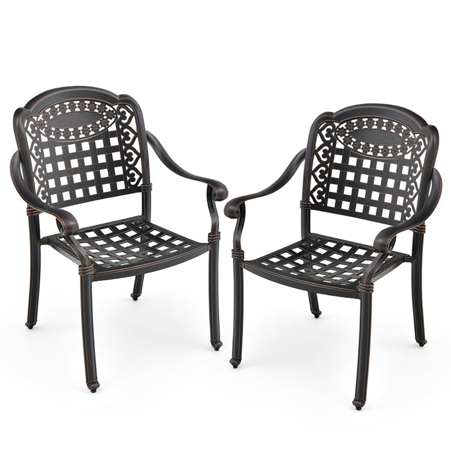 GZMR Cast Aluminum Patio Dining Chair 2PCS Set of 2 Stackable Black Aluminum Frame Stationary Dining Chair with Black Solid Seat