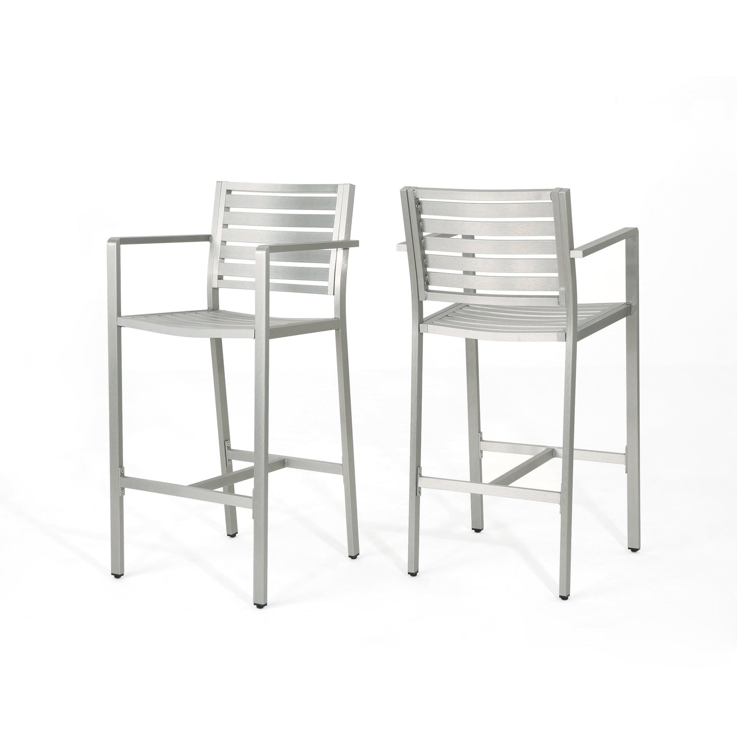 Best Selling Home Decor Cape Coral Set of 2 Silver Metal Frame Stationary Bar Stool Chair with Silver Solid Seat
