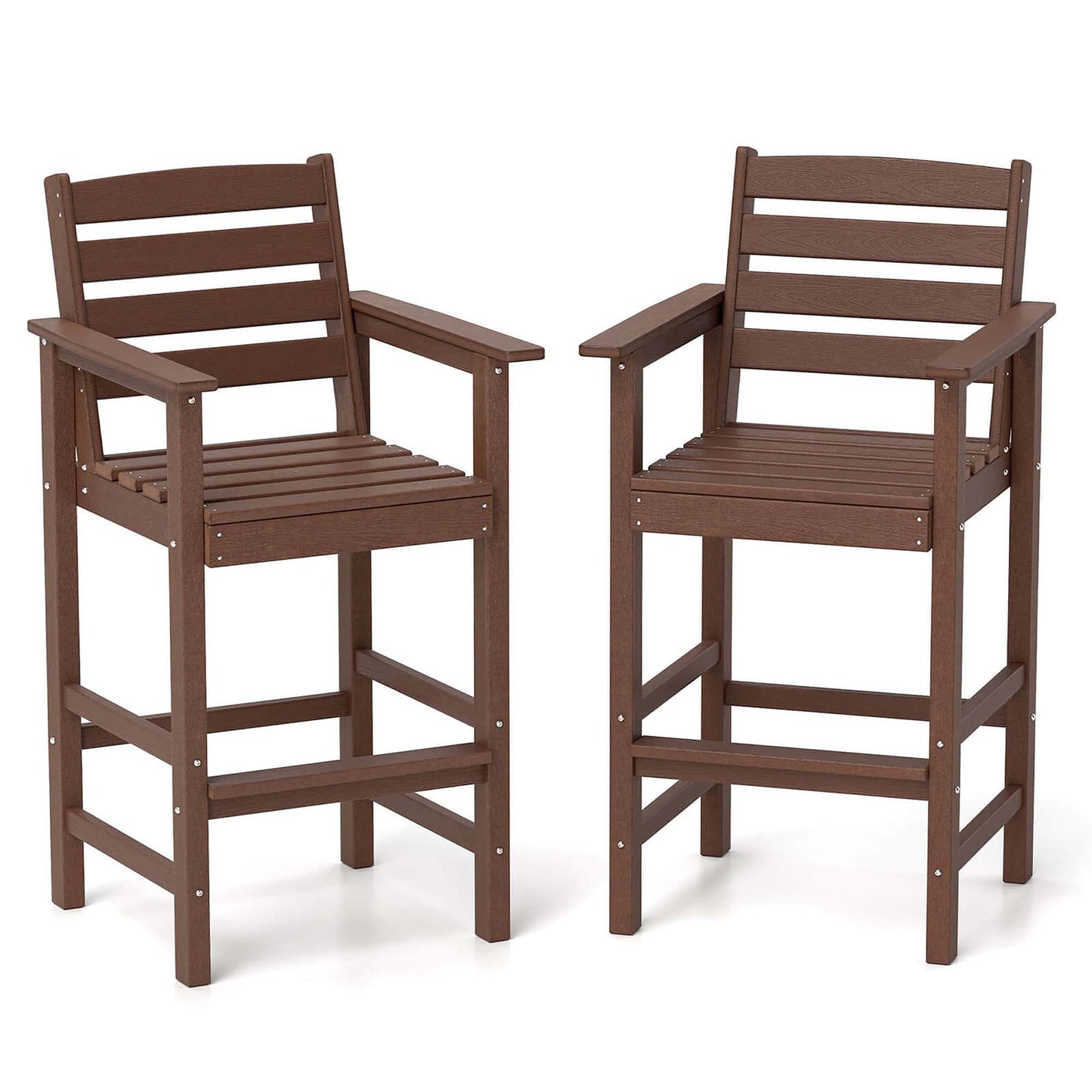 Costway Set of 2 Brown HDPE Frame Stationary Adirondack Chair with Solid Seat