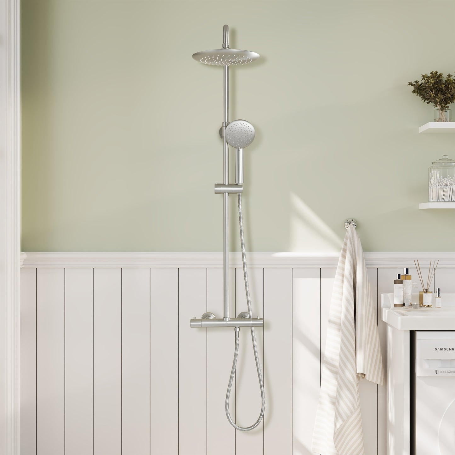 CASAINC Brush Nickle 9.5-in Shower Faucet Bar System with 2-way Diverter ( Thermostatic Valve Included )