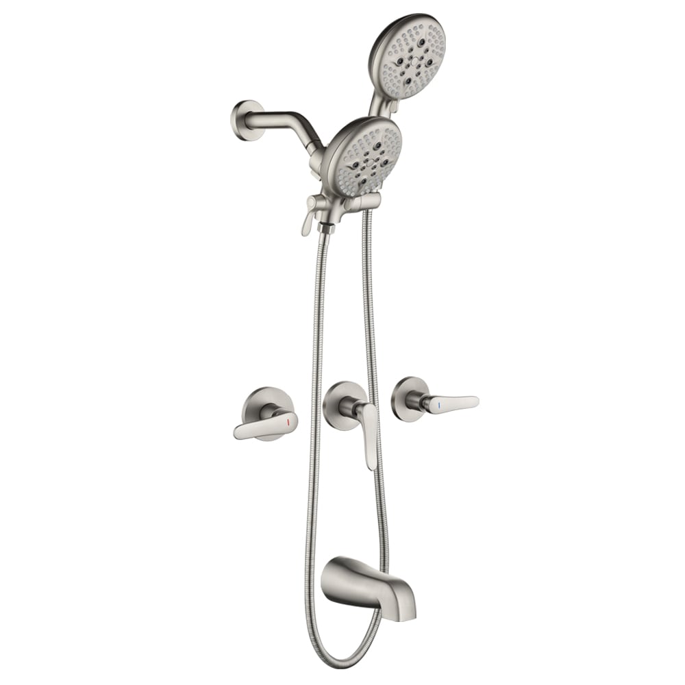 Clihome Brushed Nickel 4.72-in Dual Head Built-In Shower Faucet System with 3-way Diverter ( Cartridge Valve Included )