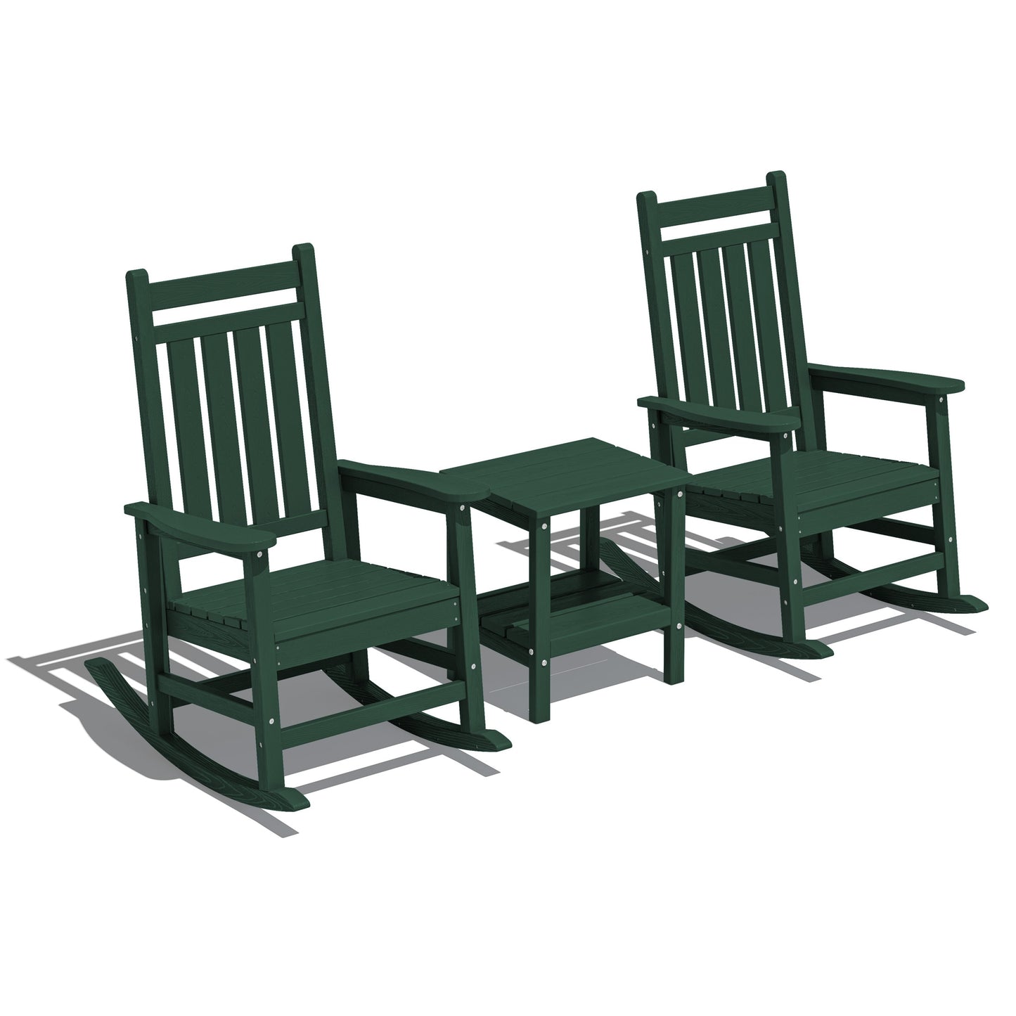 JEAREY HDPE High-back Patio Rocking Chair Set of 2 Green HDPE Frame Rocking Chair with Slat Seat