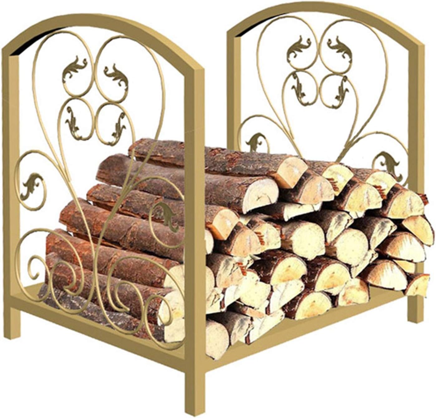 Gold Firewood Log Rack Wrought Iron, Indoor Outdoor Log Carrier for Patio Backyard, Wood Stacking Rack
