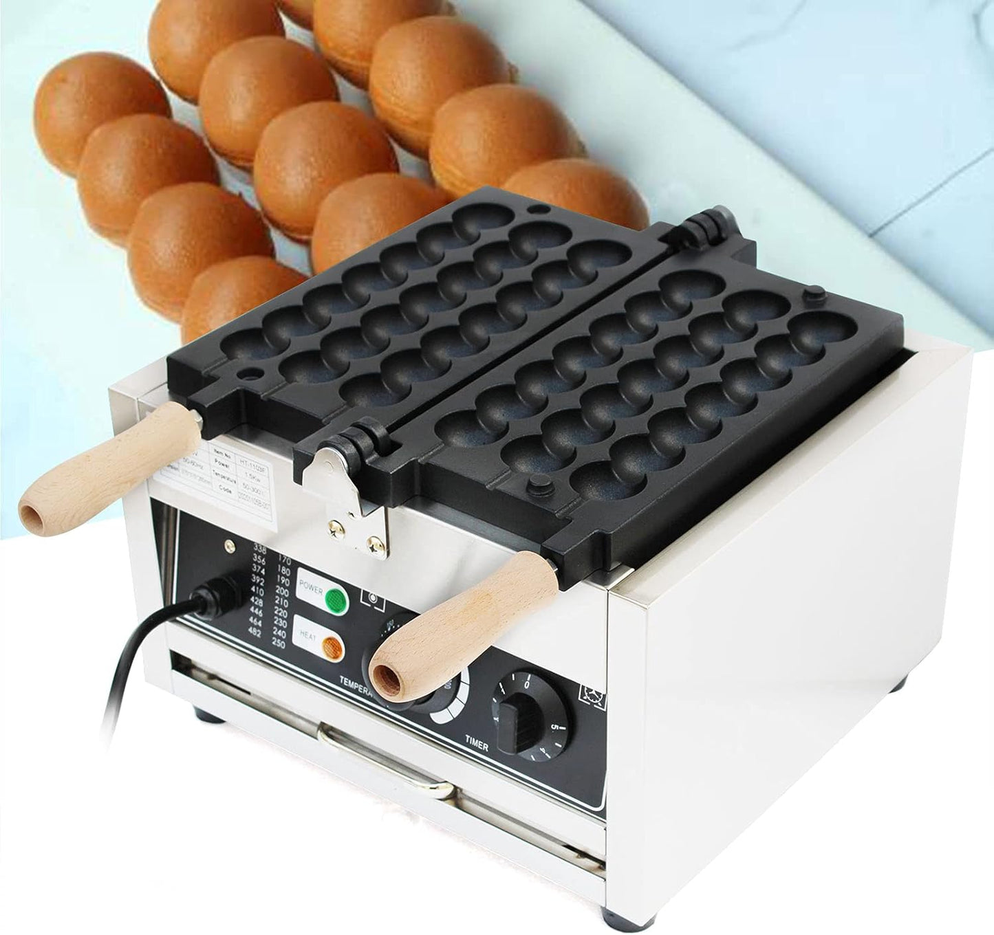 Commercial Bubble Waffle Maker, 1500W Waffle Bites Ball Machine, Nonstick Waffle Balls Maker with Time & Temp Control, Electric Waffle Maker for Home Use