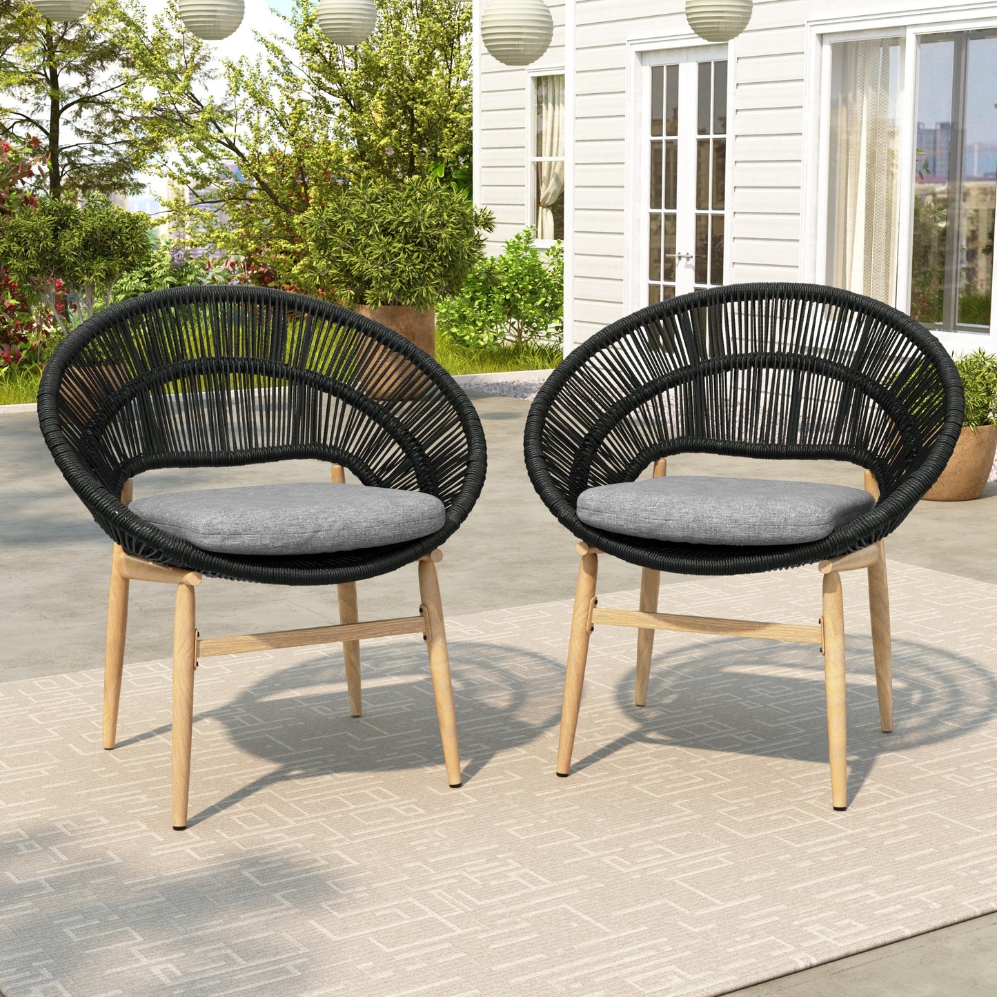 Christopher Knight Home James Patio Iron Dinning Chairs Set of 2-Teak Finished +Dark Gray
